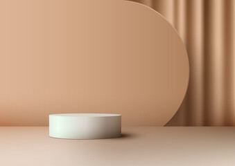 3D Realistic White Podium with Beige Backdrop