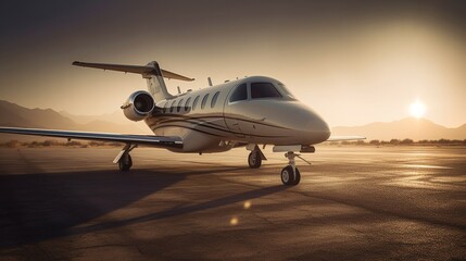 Fototapeta na wymiar Private corporate jet on a runway illustrated using generative AI