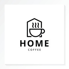 home coffee logo with home and cup icon isolated in white