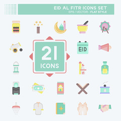 Icon Set Eid Al Fitr. related to Education symbol. islamic. ramadhan. simple illustration