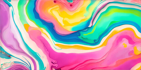 Abstract rainbow paint background with marble pattern, water color, bubble gum (generative ai)