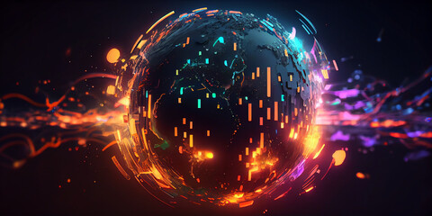 Metaverse digital world cyber space 3D rendering background, neon colorful global world in cyber space, future energy power technology and internet connection concept Ai generated image