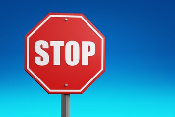 A red alarm stop sign at blue sky background