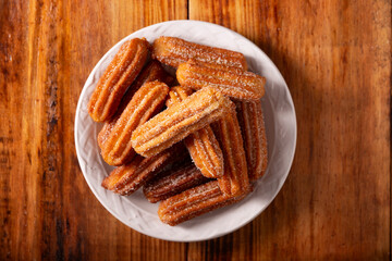 Churros. Fried wheat flour dough, a very popular sweet snack in Spain, Mexico and other countries...