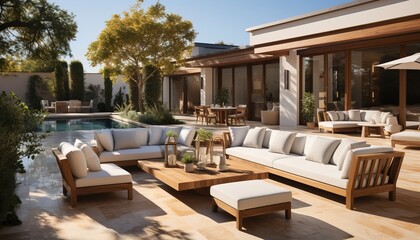 Fototapeta premium outdoor furniture overlooking a pool