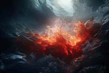  Abstract red light in the ocean waves splash, background, Generative AI