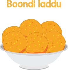 Indian sweet Boondi laddu, Motichur Ladoo  Mithai Food Vector Isolated on white background.