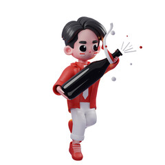 3d Character Independence day of Indonesia Holding Champagne