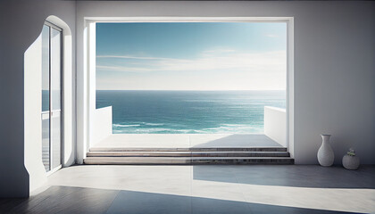 White terrace with a view of the ocean, Ai generated image