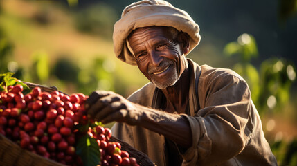 Ethiopia farmer dry coffee arabica coffee bean - obrazy, fototapety, plakaty