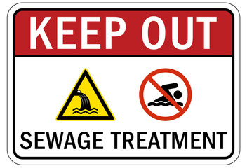 Sewage water warning sign and labels sewage treatment