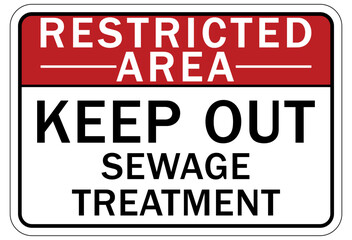 Sewage water warning sign and labels keep out sewage treatment