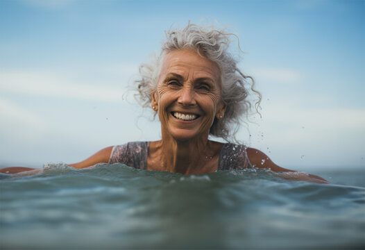 A Mature Senior Woman In The Sea