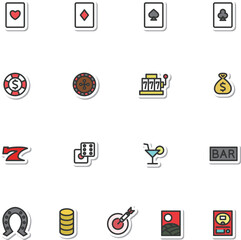 ステッカー風の娯楽ギャンブルのイラストアイコンセット（背景なし）