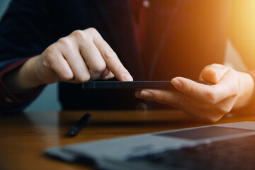 Document Businessman working modern computer Document Management System (DMS), Virtual online documentation database and process automation to efficiently manage files,