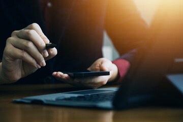 Document Businessman working modern computer Document Management System (DMS), Virtual online documentation database and process automation to efficiently manage files,