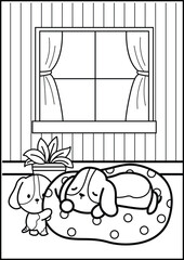 a coloring pages of puppy and dog sleeping