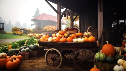 Foto op Canvas Pumpkins in a wooden cart © Darwin Vectorian