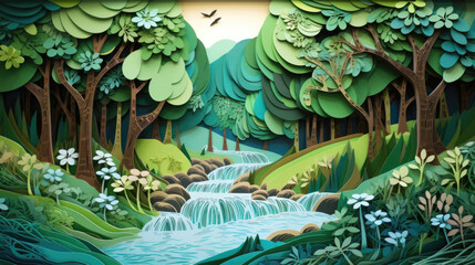 Obraz premium Forest landscape in pastel color all made by Paper Art