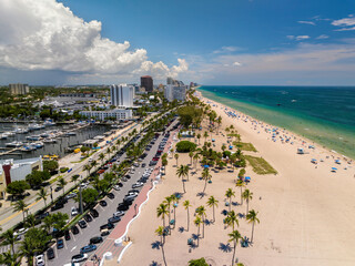 Aerial above Fort Lauderdale Beach in summertime, South Florida