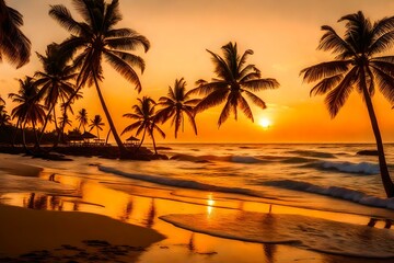 Fototapeta na wymiar sunset on the beachgenerative by AI technology
