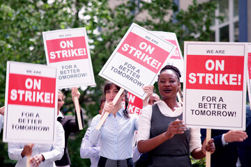 Workers Strike Demonstration In City. Labor Union March