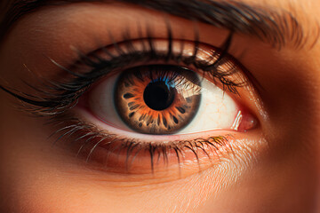 Fototapeta premium Close-up of a brown eye. Close-up of a beautiful eye. AI generated