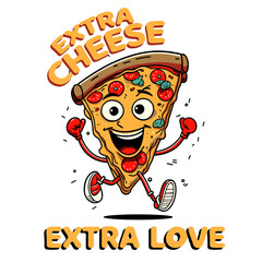 Animated Pizza Slice with Eyes and Smile with Text 