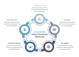 Circle infographic template with five elements, business infographics, vector eps10 illustration