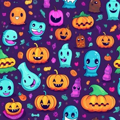 Cute Halloween Seamless Tiling Backdrop Texture Design. Digital Art. Generative AI.
