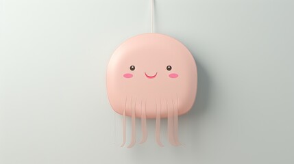  a pink object with a face on it hanging on a wall.  generative ai