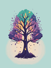 a colorful tree with a lot of leaves on it illustration