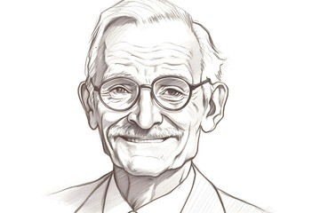 A wise and respected Caucasian businessman, with a gentle smile and eyes that convey wisdom. Hand drawn pencil illustration. Generative AI