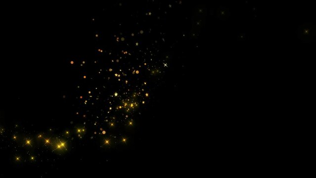 4K 3d Golden Magic Trails particles sparkles. Christmas Golden glitters. Bokeh lights. dust festival, Diwali, Ramadan. 2024 New Year, Birthday. Awards Background. holiday event, logo title decoration.