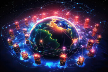 Naklejka na ściany i meble Global Telecommunication Network For Blockchain And Finance