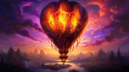  a painting of a hot air balloon flying through the sky.  generative ai