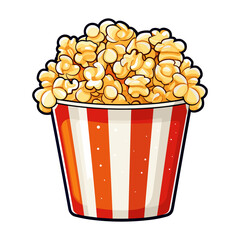 popcorn bucket. Cinema snack, Popcorn in a red striped bucket sticker illustration