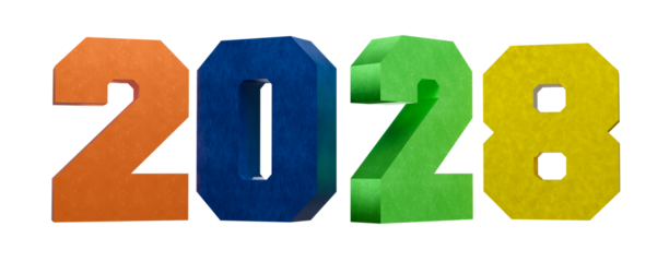 3D Render 2028 - Colorful Isolated on Transparent Background