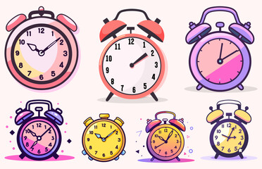 Back to School Clock Vector Bundle, Colorful Alarm Clock illustration set, Wall clock vector