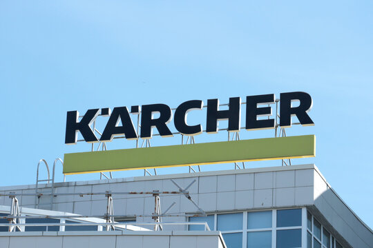 Karcher company logo on the roof of a building in Minsk, Belarus, July 18, 2023
