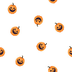 Cute vector pattern for Halloween celebration. Jack lantern, pumpkin with scary laughing face. . Vector illustration