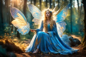 fairy with magic wand - obrazy, fototapety, plakaty