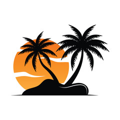 Coconut Tree Logo Design, Beach Plant Vector, Palm Tree Summer, Illustration Template