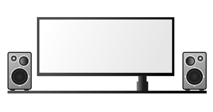 blank wide monitor and stereo speakers illustration