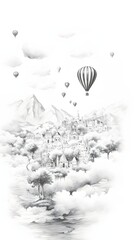 Castle building. Hand drawn sketch with black ballpoint pen on paper texture. Isolated on white.