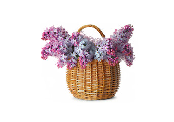 Fototapeta premium beautiful lilac flowers in basket isolated on white MADE OF AI 