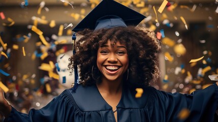 Happy African American girl graduating student celebrating Graduation. School graduation.