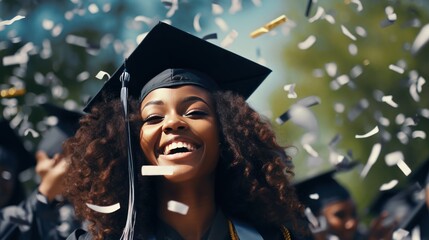 Happy African American girl graduating student celebrating Graduation. School graduation. - Powered by Adobe