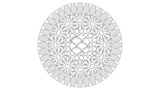 Floral Flower Garden Leaves Pattern Mandala adult coloring page
