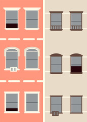 Apartment building with different windows. Architecture poster in flat style.